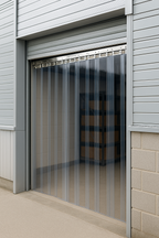 Made to Measure PVC Strip Curtains at an industrial door entrance for effective temperature control and hygiene.